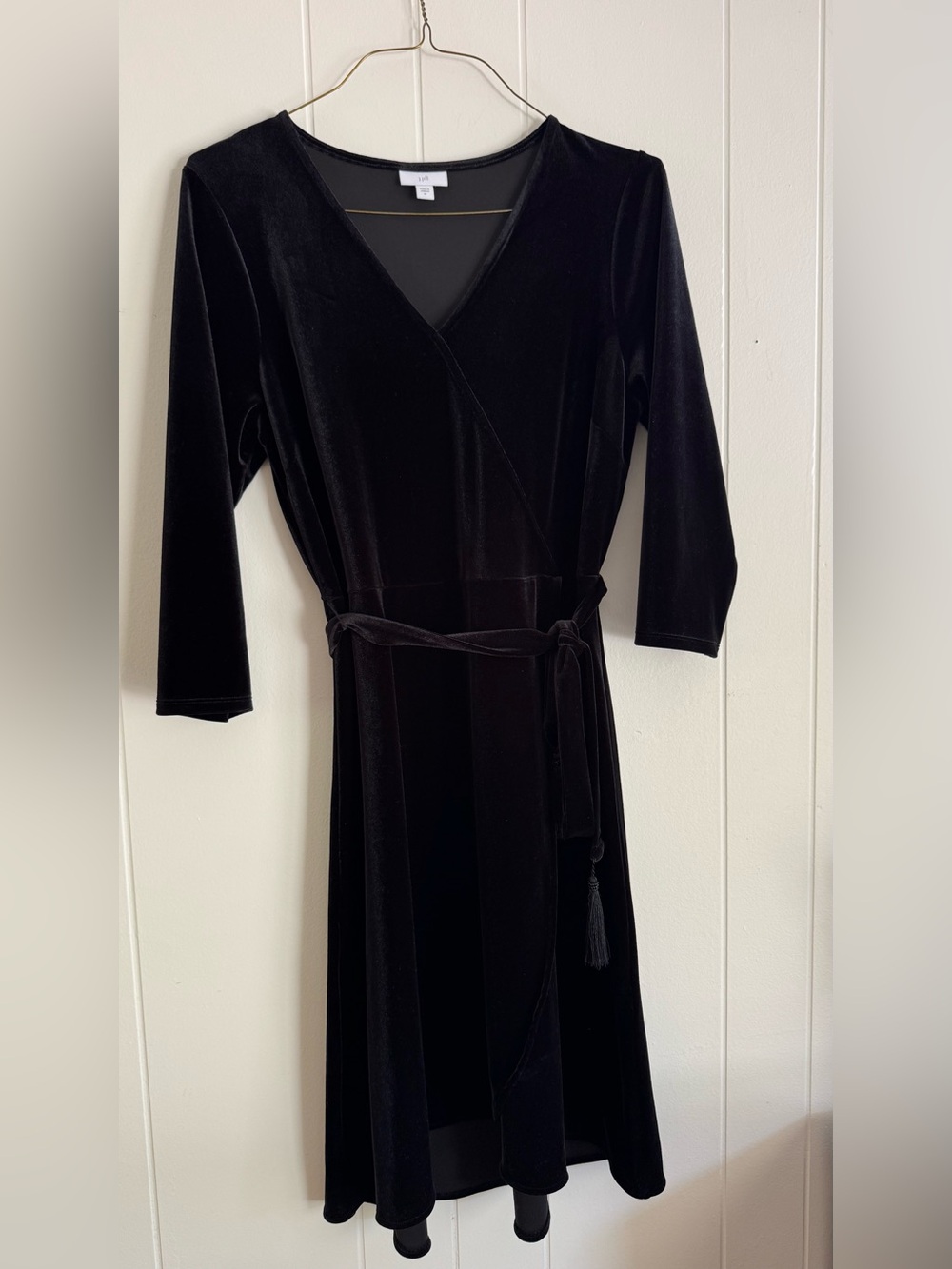 J.Jill Black Velvet Tassel Wrap Dress